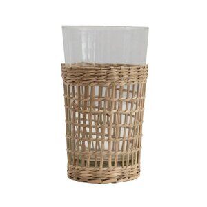 NWOT Seagrass Wrapped Glass Highball Glass Clear Creative Coop Clear Cane Cage